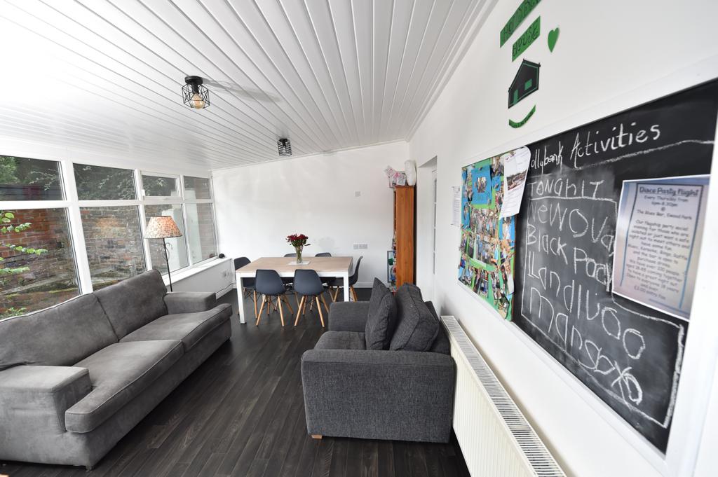 Open-plan kitchen and dining area.